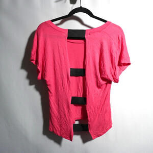 VTG Y2K Charlotte Russe Hot Pink Black Open Back TShirt Party Barbie 80s 90s 00s